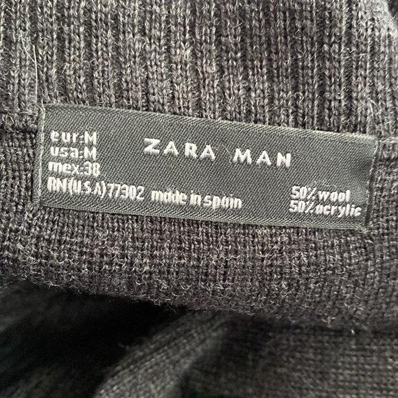 Zara Mens M Wool blend Cardigan Sweater Jacket Charcoal Zip up Preppy Academia - Picture 6 of 6